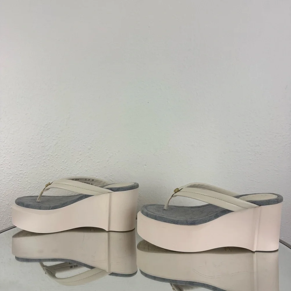 COACH White Leather Y2K Franki Monogram Chunky Platform Thong Sandal Flip Flops - Picture 8 of 11